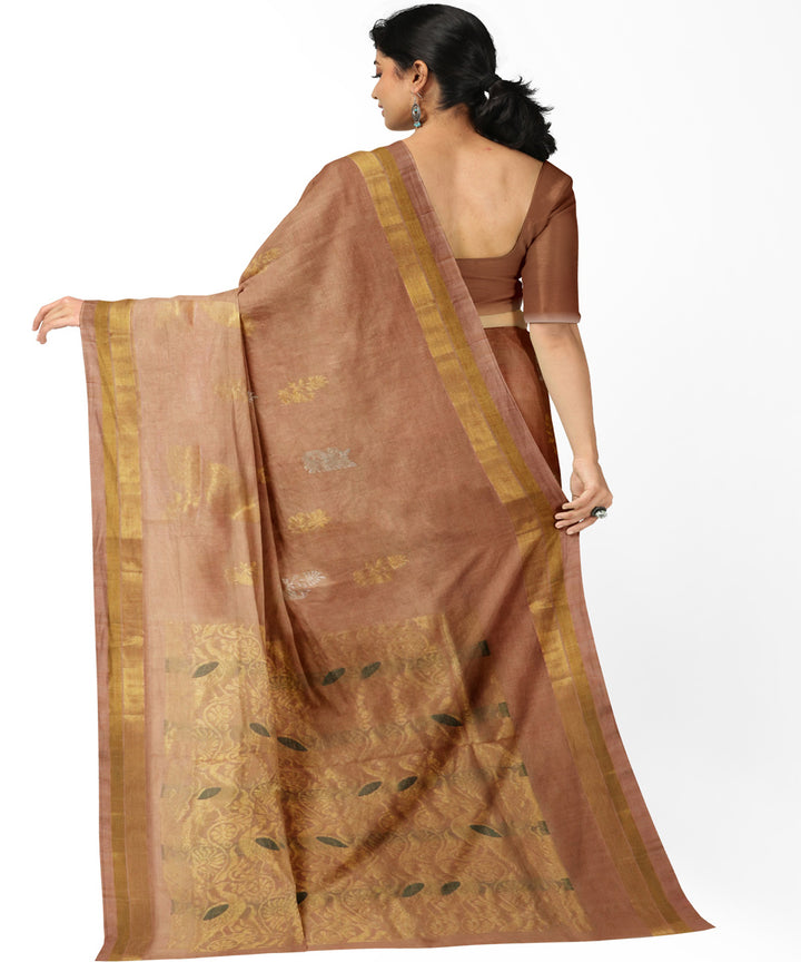 Peach gold cotton handwoven rajahmundry saree