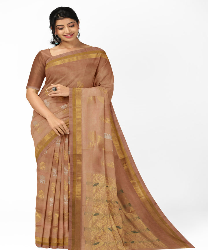 Peach gold cotton handwoven rajahmundry saree