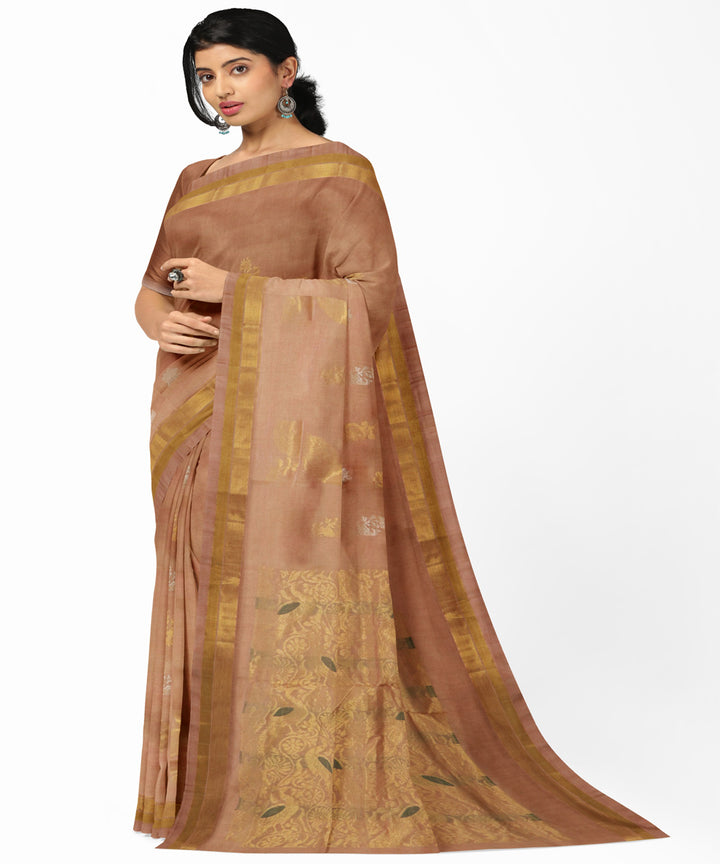 Peach gold cotton handwoven rajahmundry saree