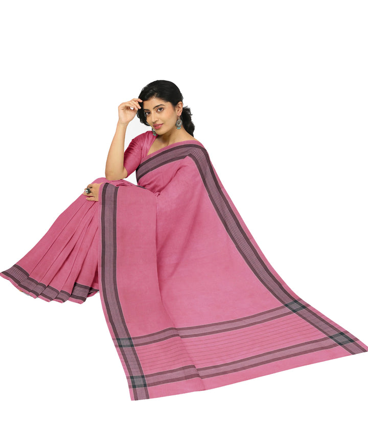 Pink black cotton handwoven angara saree