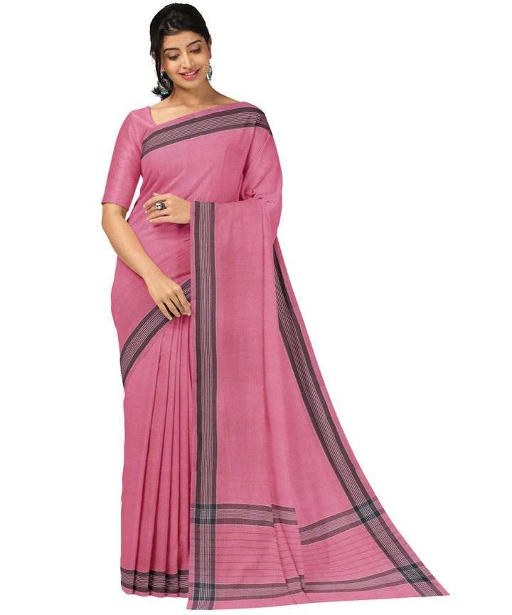 Pink black cotton handwoven angara saree