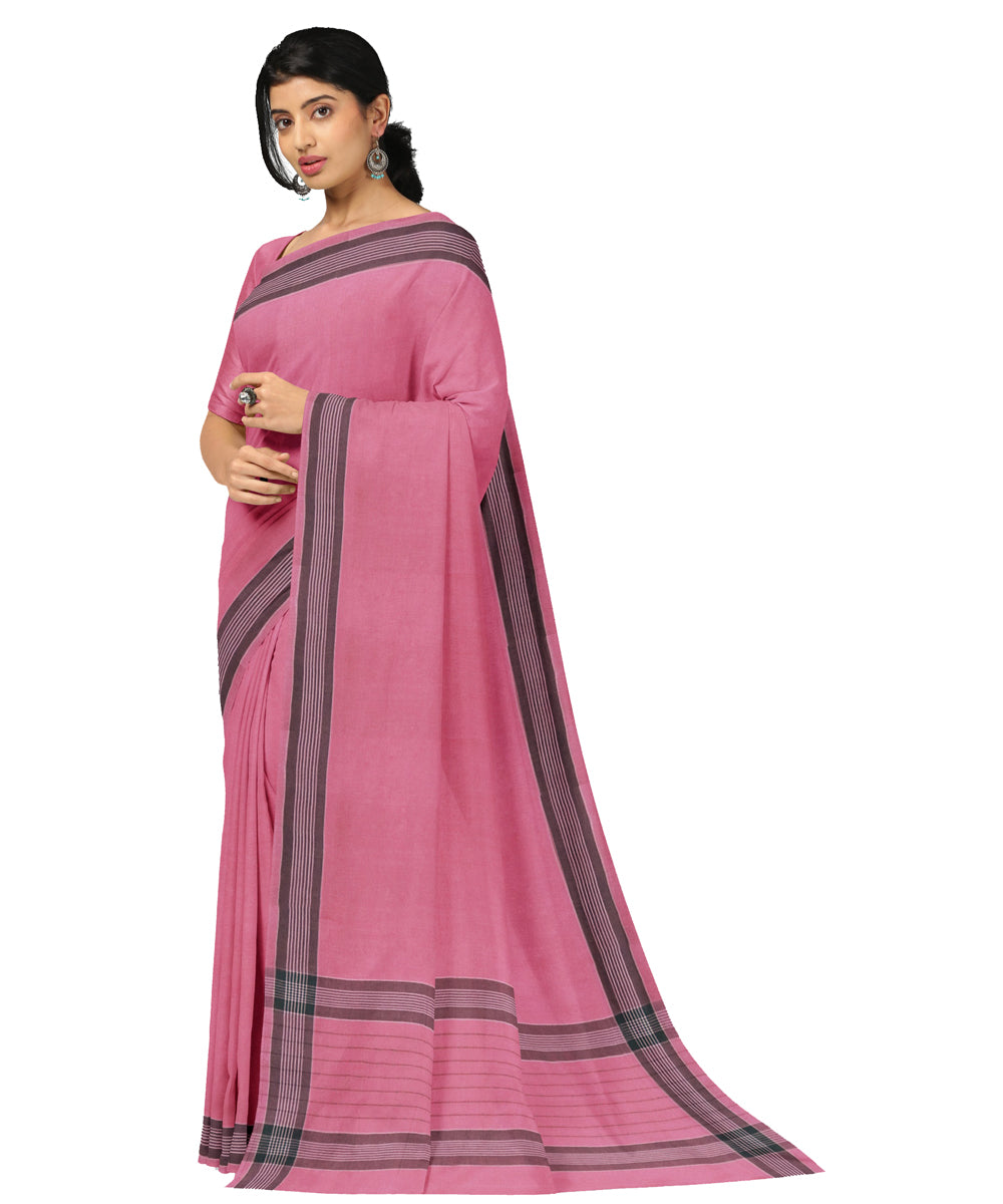 Pink black cotton handwoven angara saree