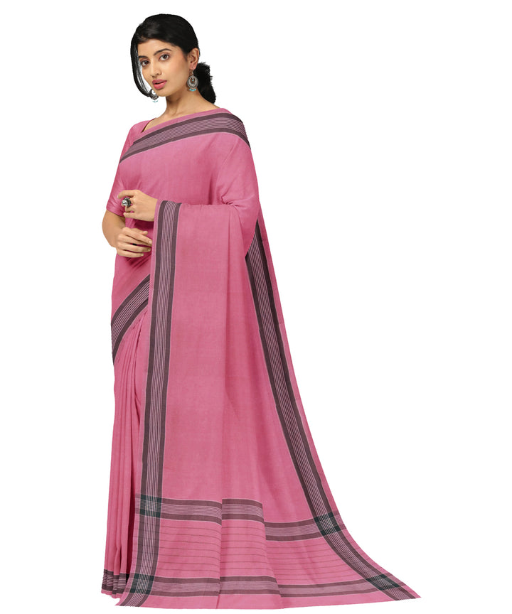 Pink black cotton handwoven angara saree
