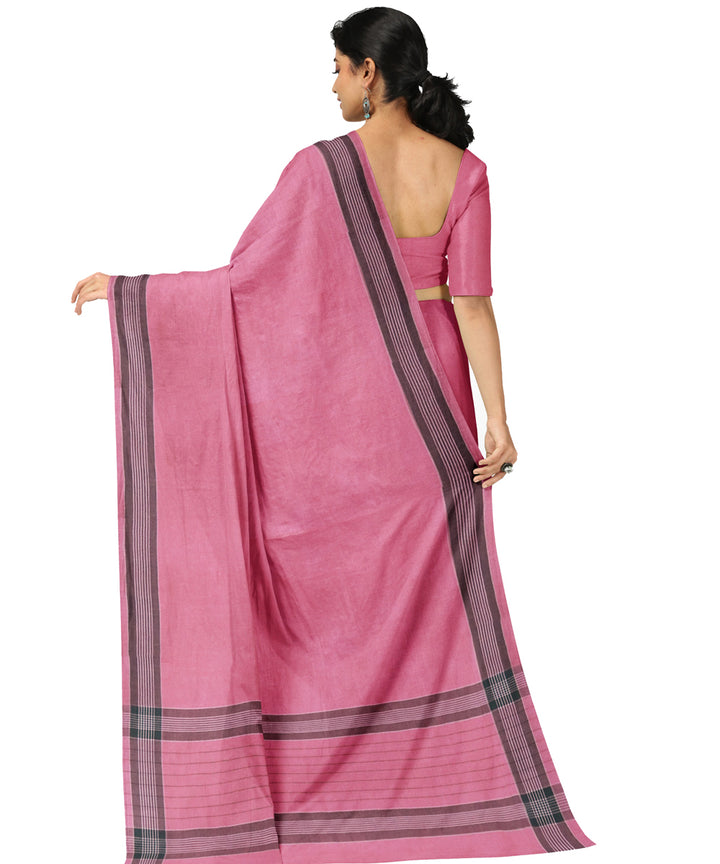 Pink black cotton handwoven angara saree