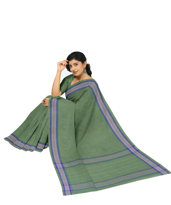 Light green blue cotton handwoven angara saree