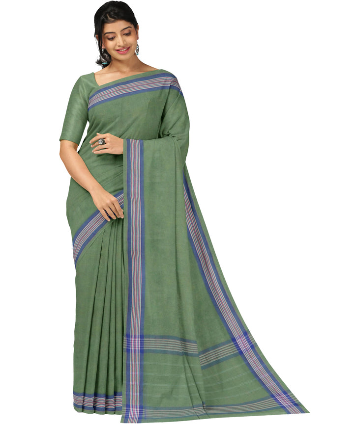Light green blue cotton handwoven angara saree