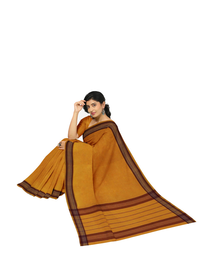 Yellow maroon cotton handwoven angara saree