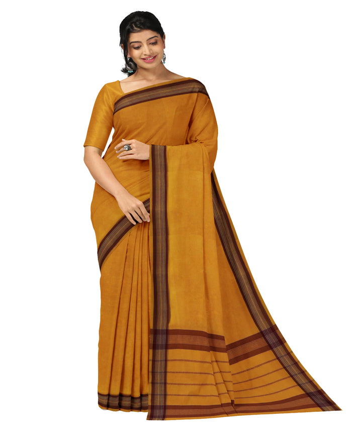 Yellow maroon cotton handwoven angara saree