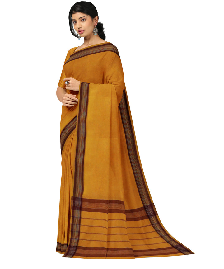 Yellow maroon cotton handwoven angara saree
