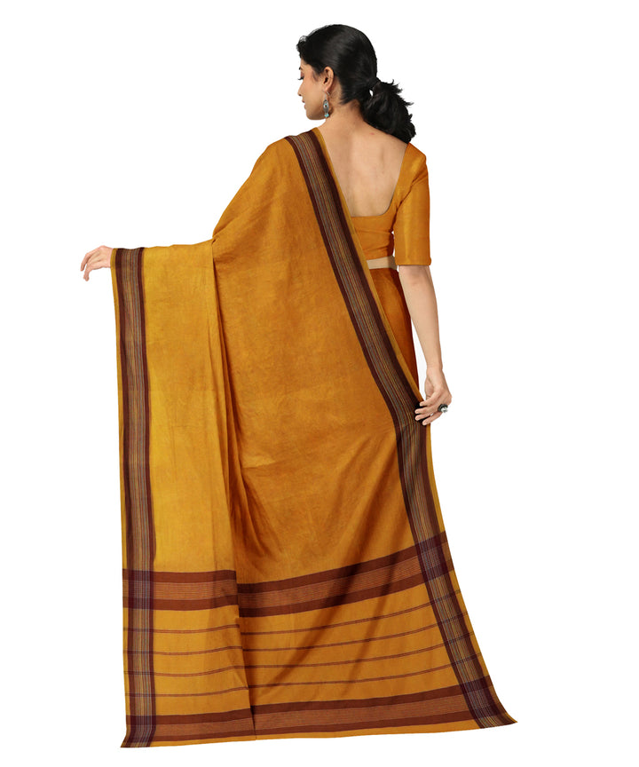 Yellow maroon cotton handwoven angara saree