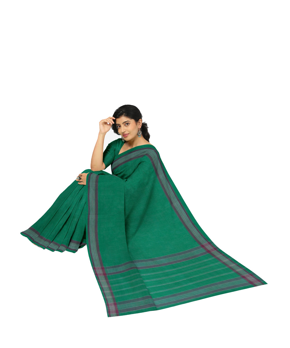 Dark green pink cotton handwoven angara saree