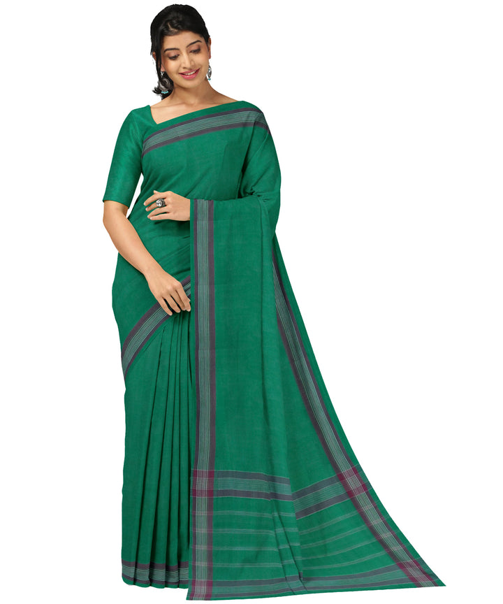 Dark green pink cotton handwoven angara saree