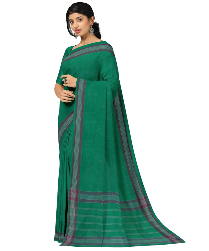 Dark green pink cotton handwoven angara saree