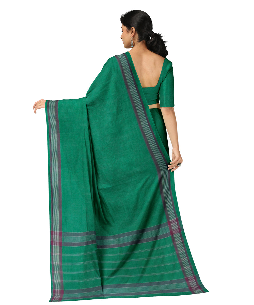 Dark green pink cotton handwoven angara saree
