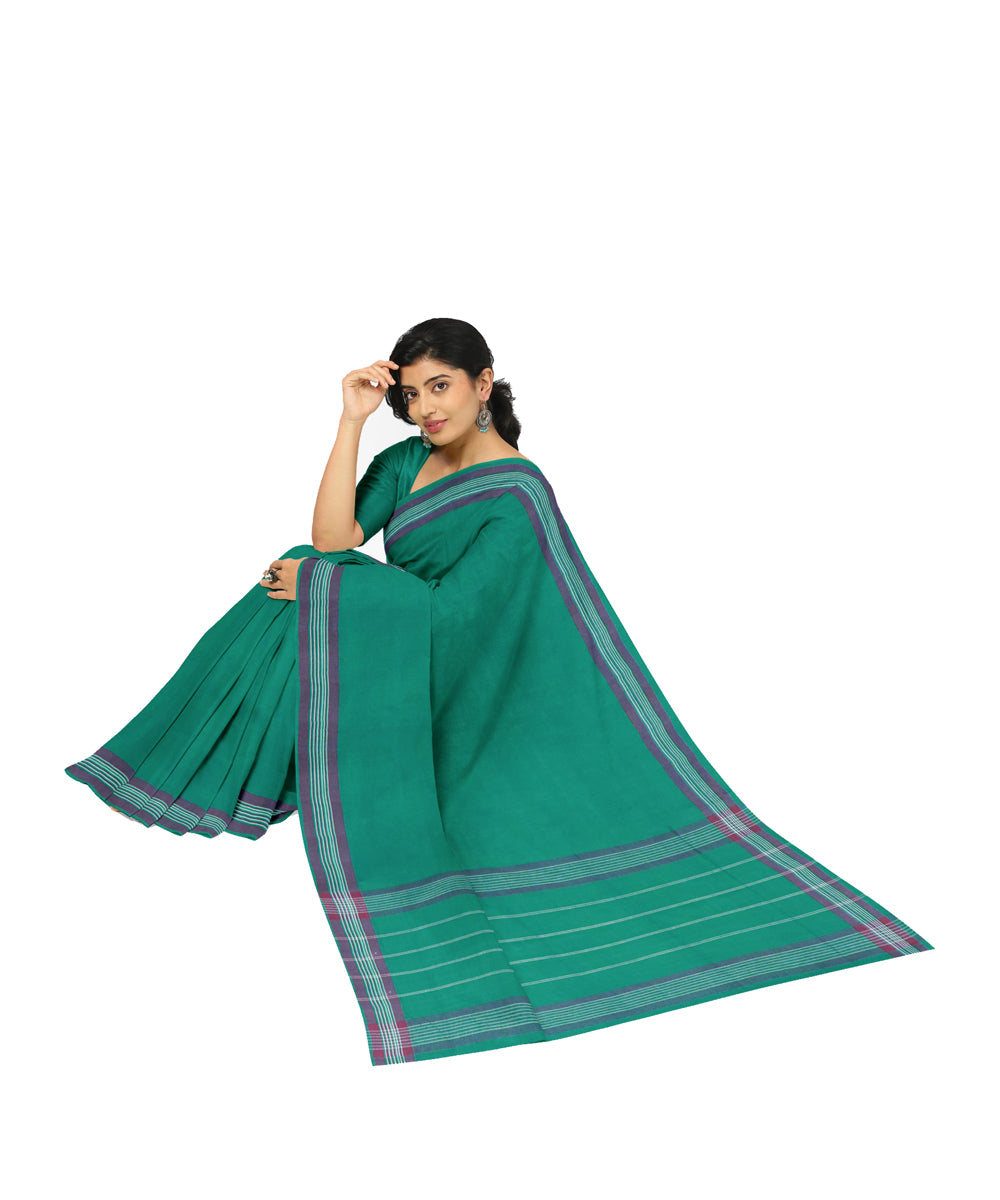 Cyan green purple handwoven angara cotton saree