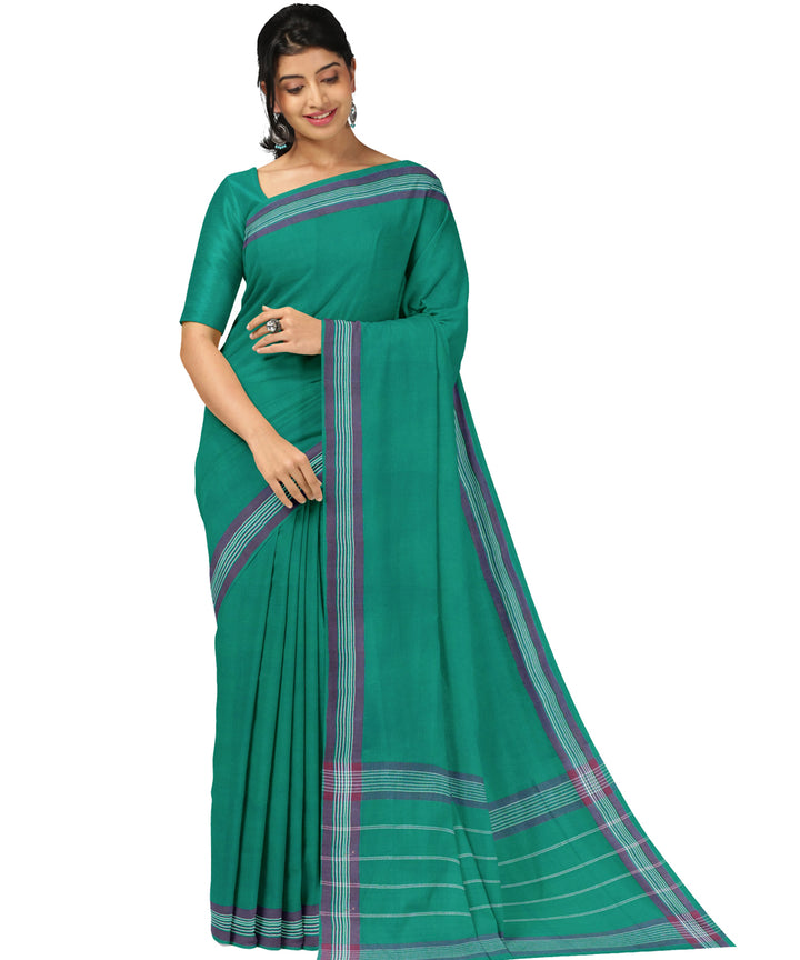 Cyan green purple handwoven angara cotton saree