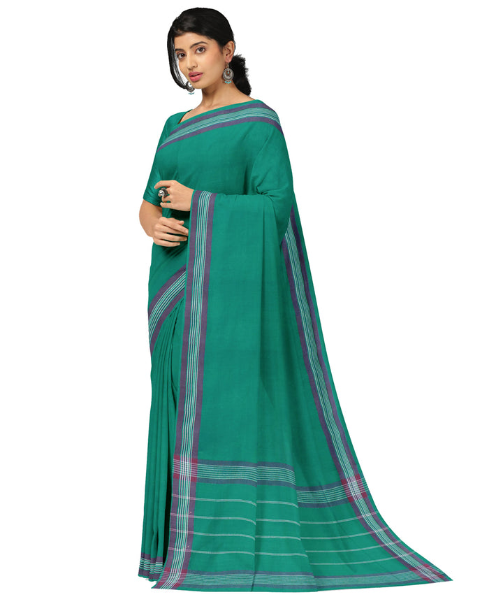 Cyan green purple handwoven angara cotton saree