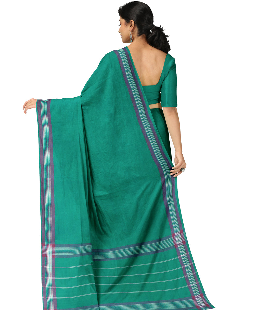 Cyan green purple handwoven angara cotton saree