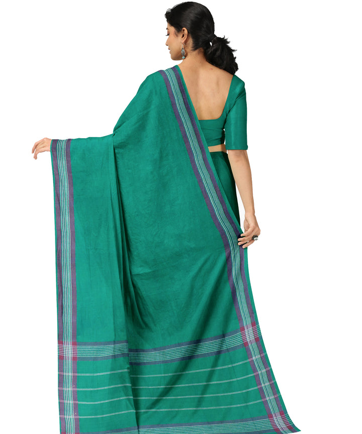Cyan green purple handwoven angara cotton saree