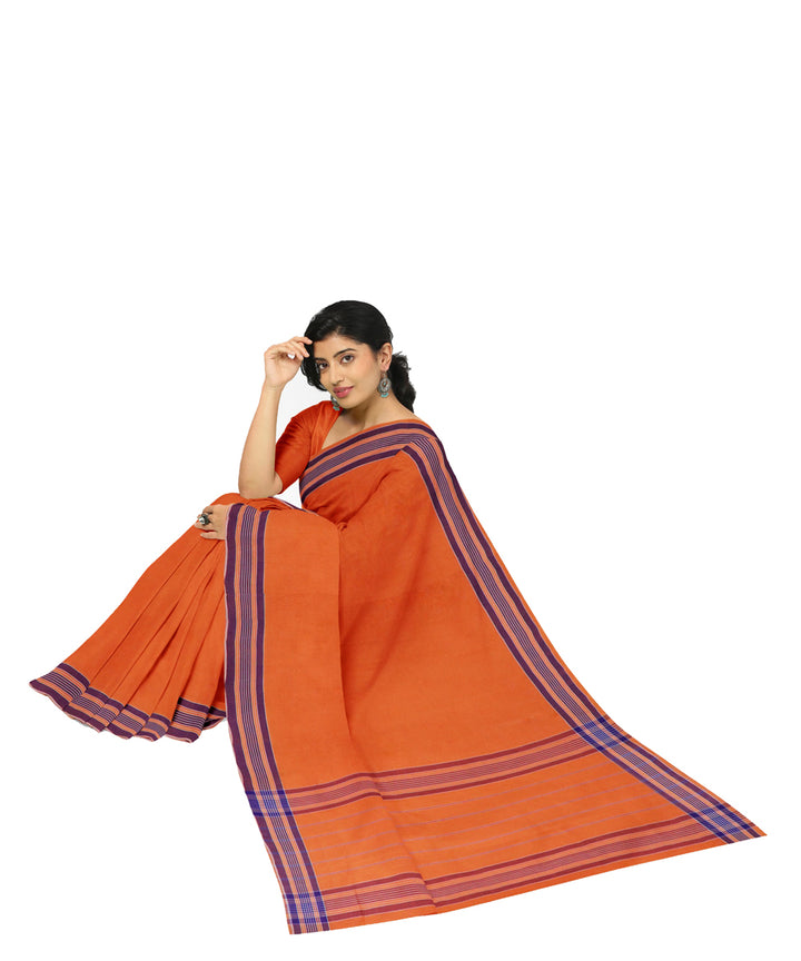 Yellow purple cotton handwoven angara saree