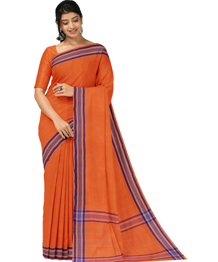 Yellow purple cotton handwoven angara saree