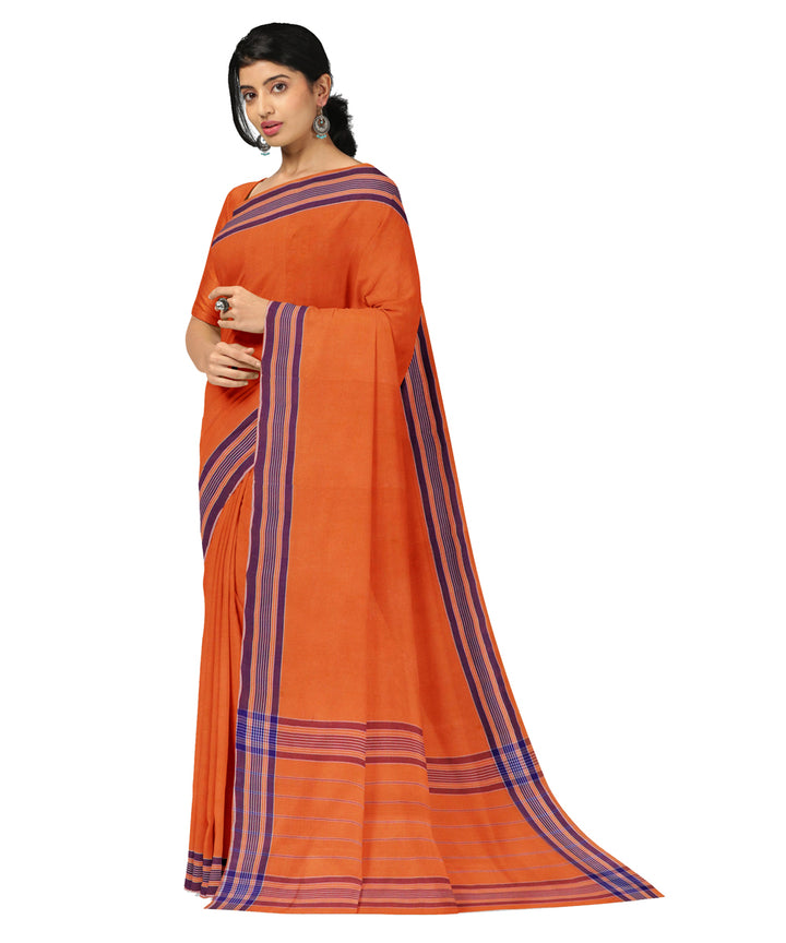 Yellow purple cotton handwoven angara saree