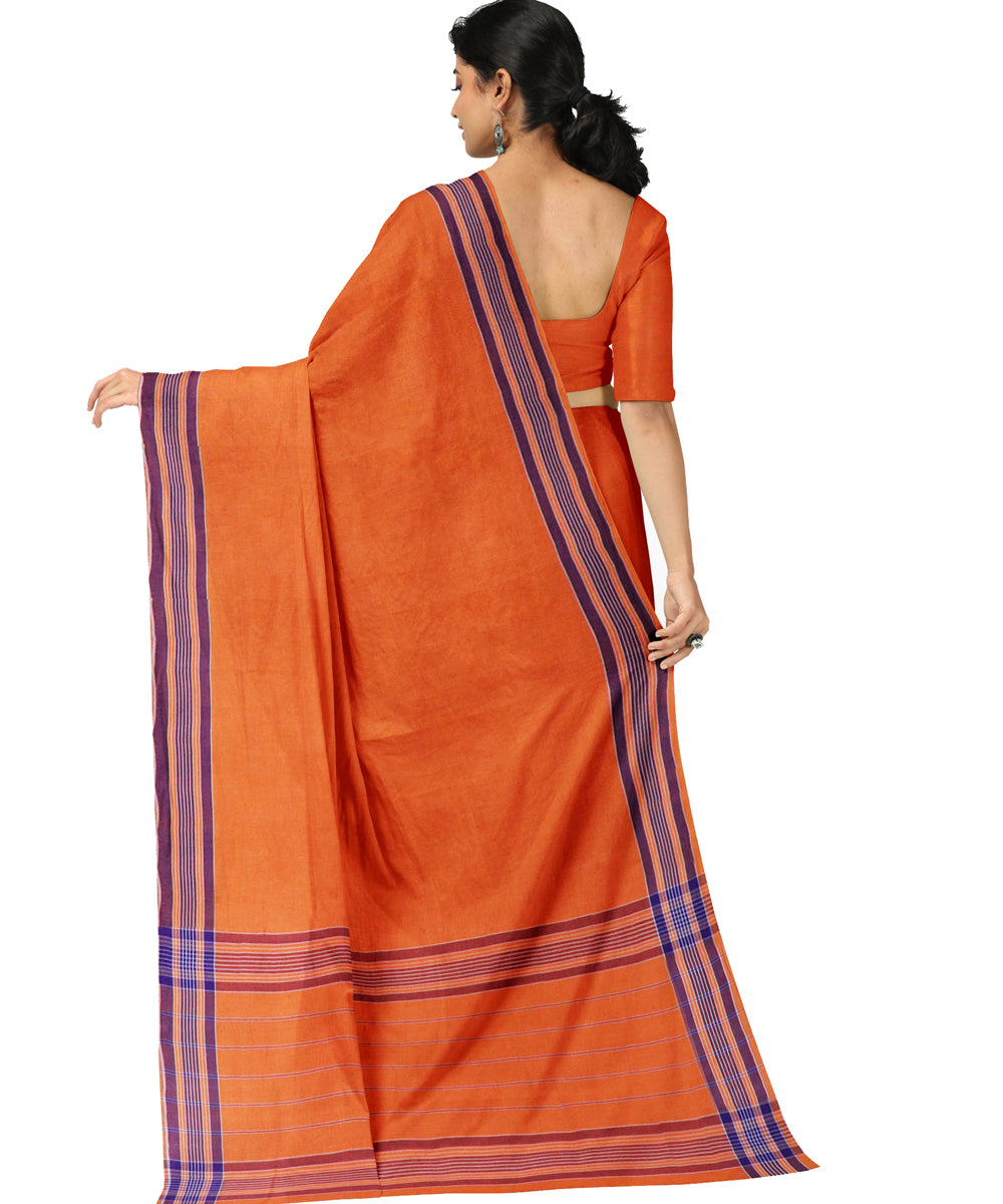 Yellow purple cotton handwoven angara saree