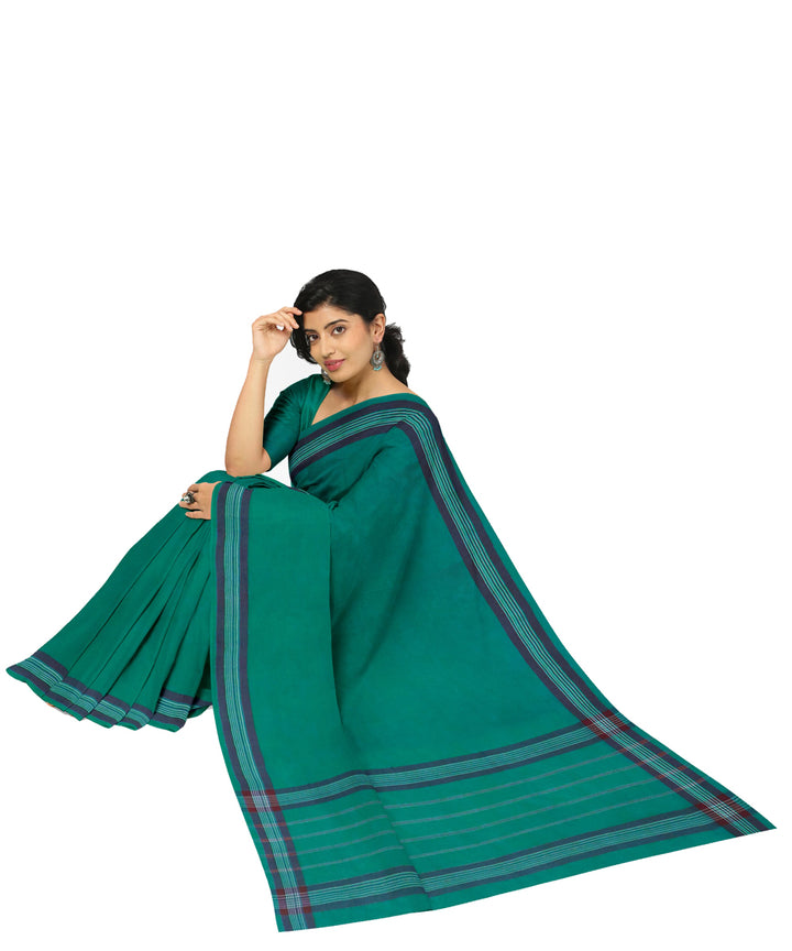 Cyan green purple cotton handwoven angara saree