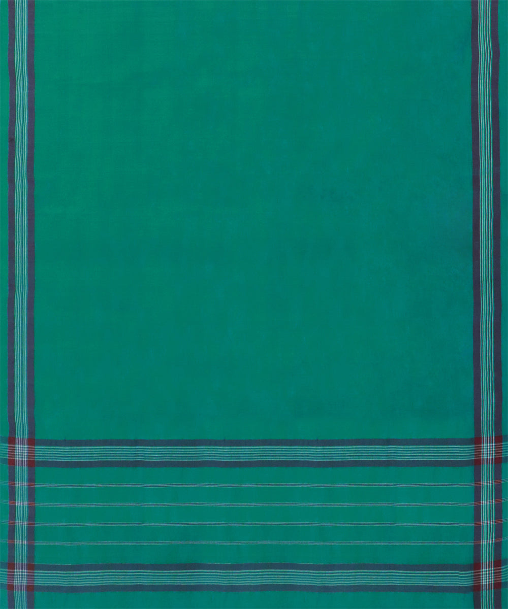 Cyan green purple cotton handwoven angara saree