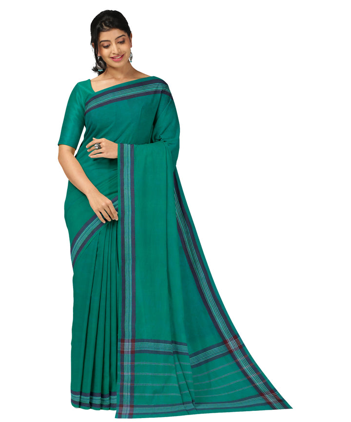 Cyan green purple cotton handwoven angara saree