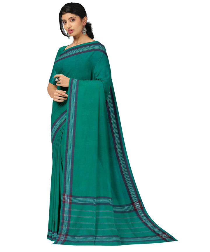 Cyan green purple cotton handwoven angara saree