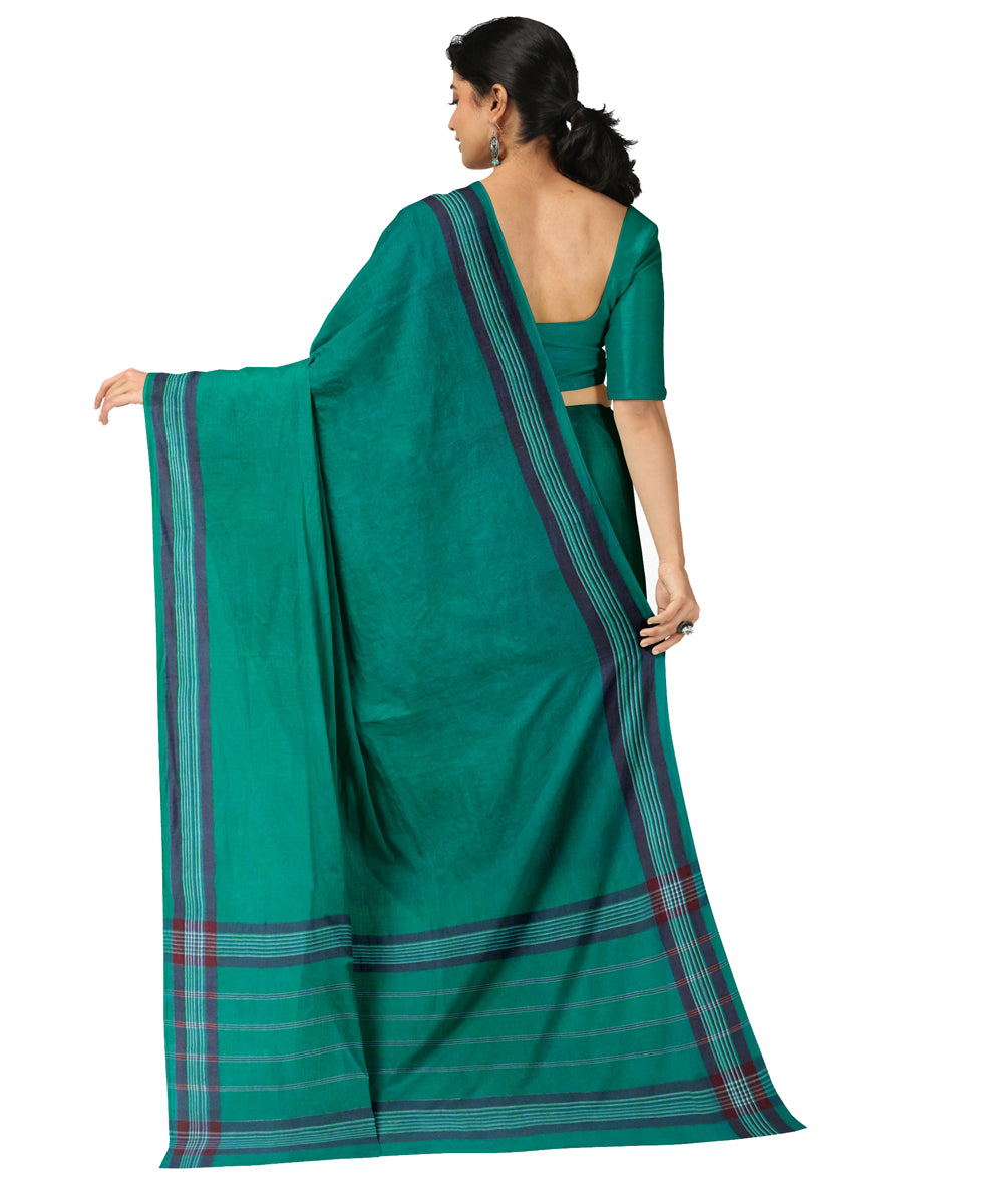 Cyan green purple cotton handwoven angara saree
