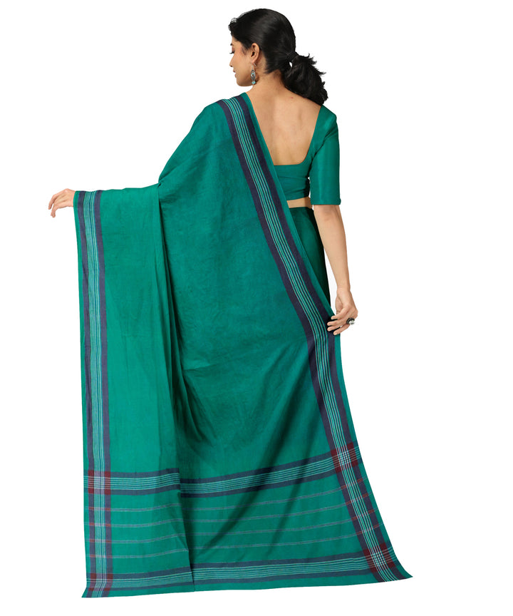 Cyan green purple cotton handwoven angara saree