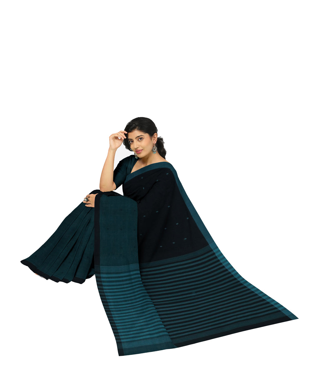 Blue black handwoven angara cotton saree