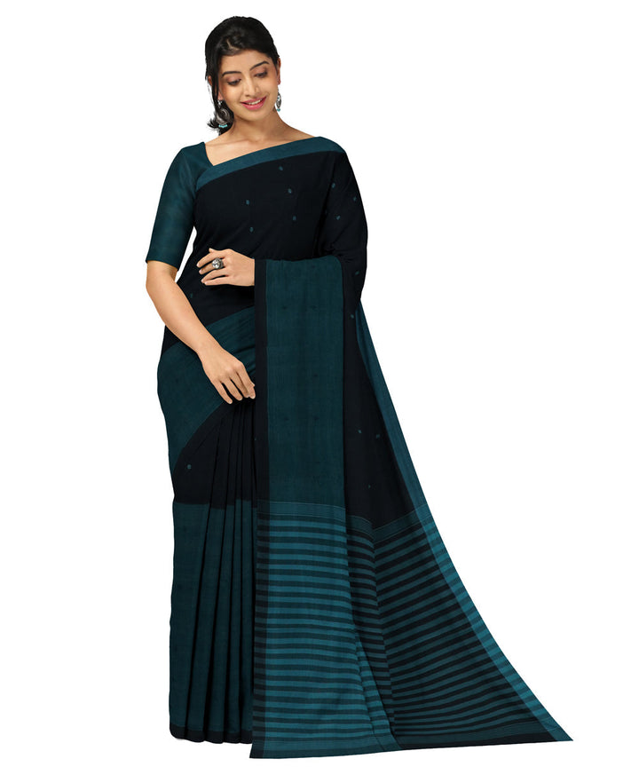 Blue black handwoven angara cotton saree