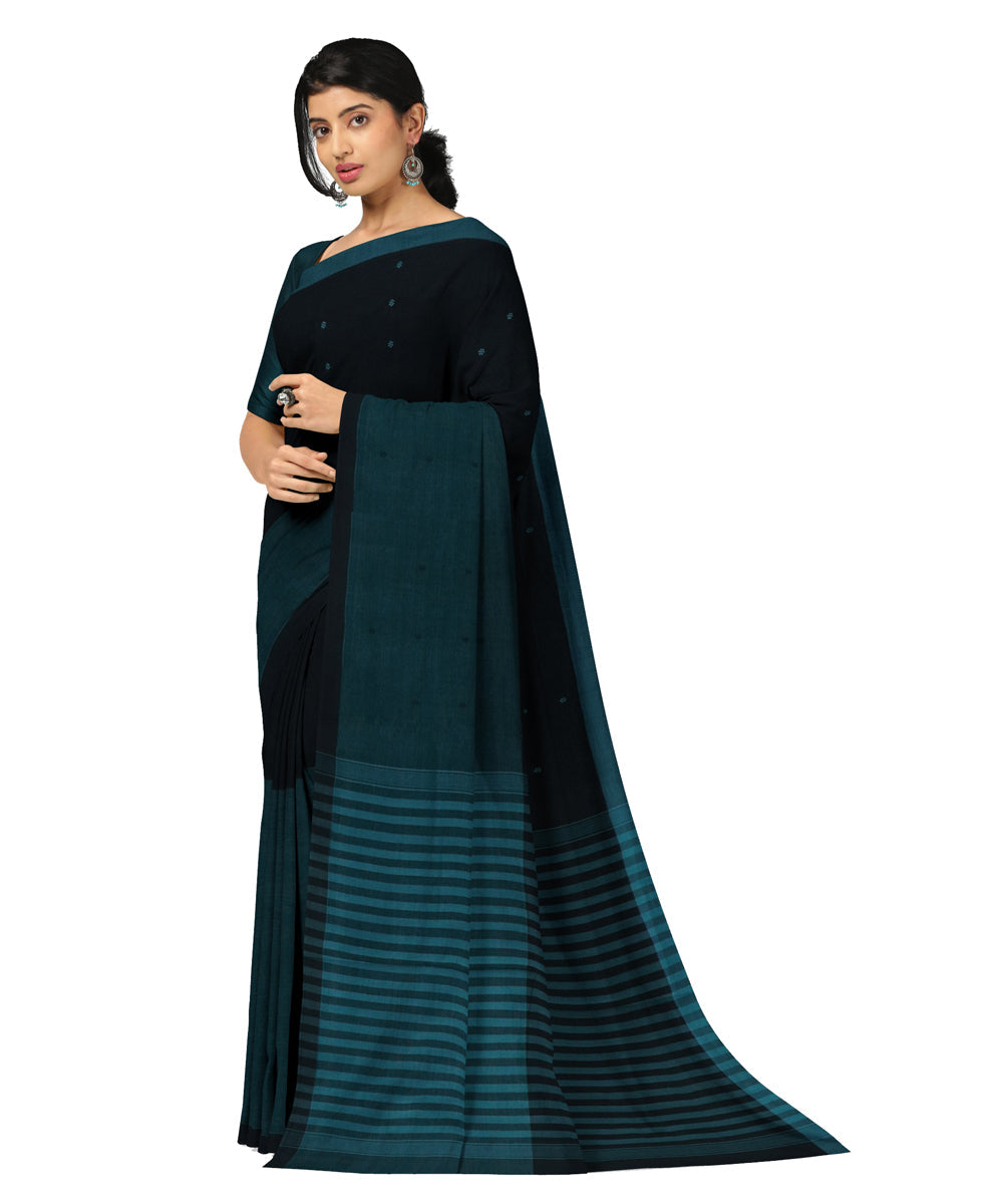 Blue black handwoven angara cotton saree