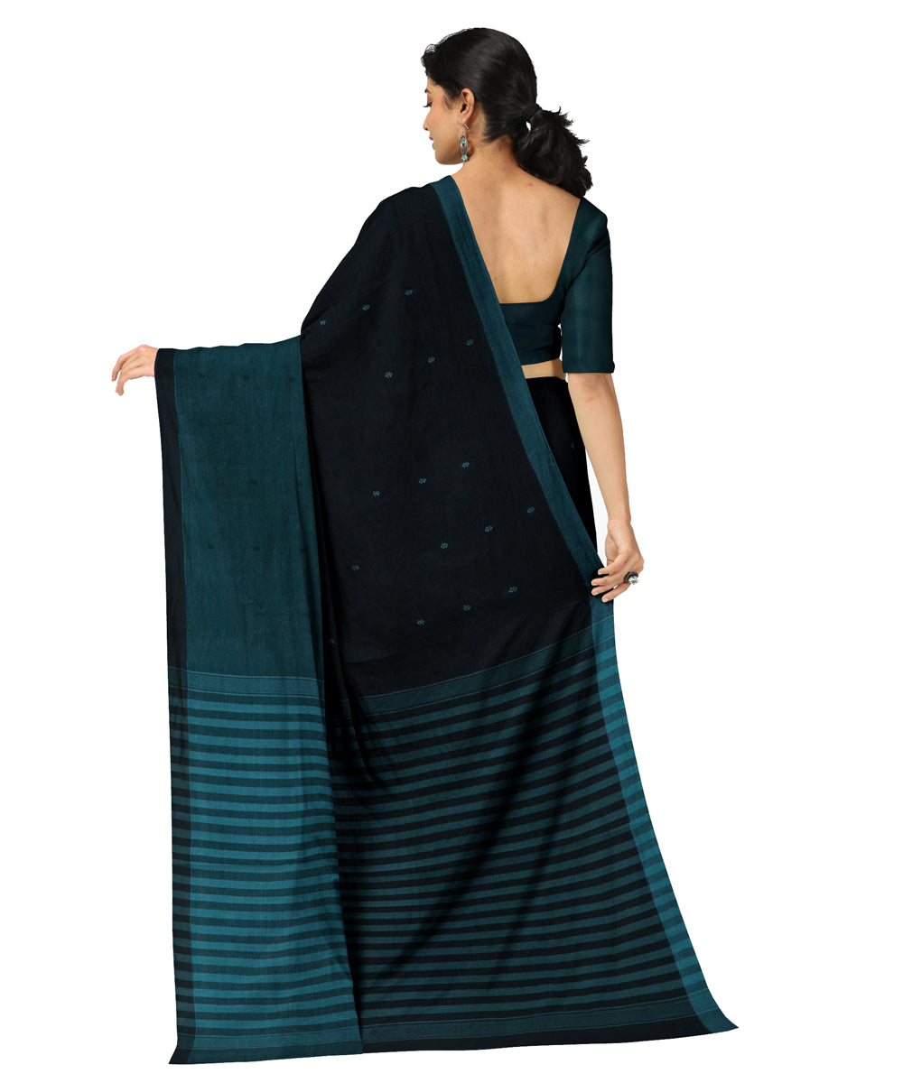 Blue black handwoven angara cotton saree