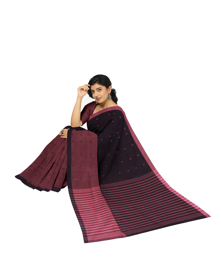 Red black cotton handwoven angara saree