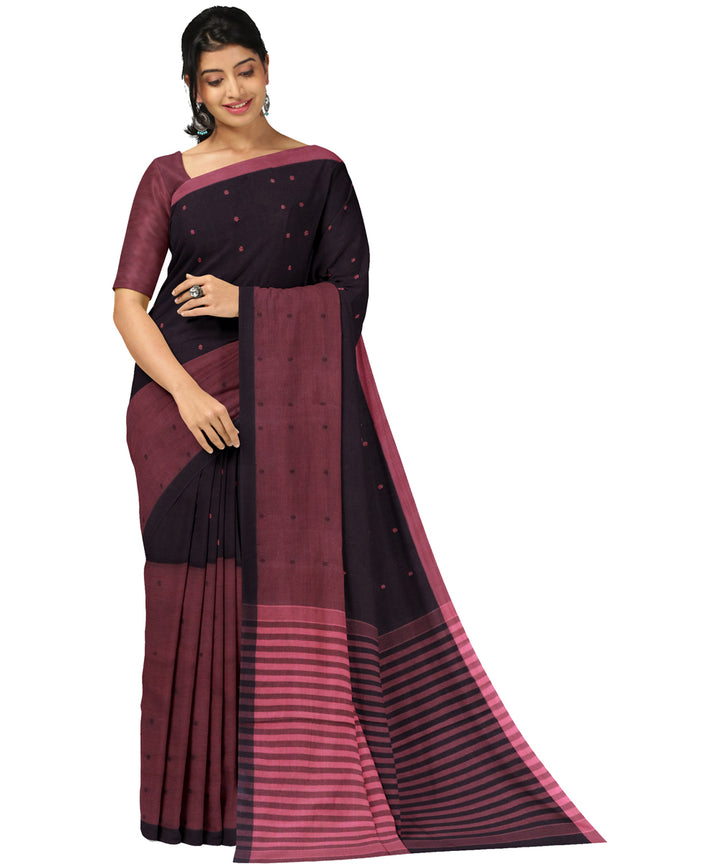 Red black cotton handwoven angara saree