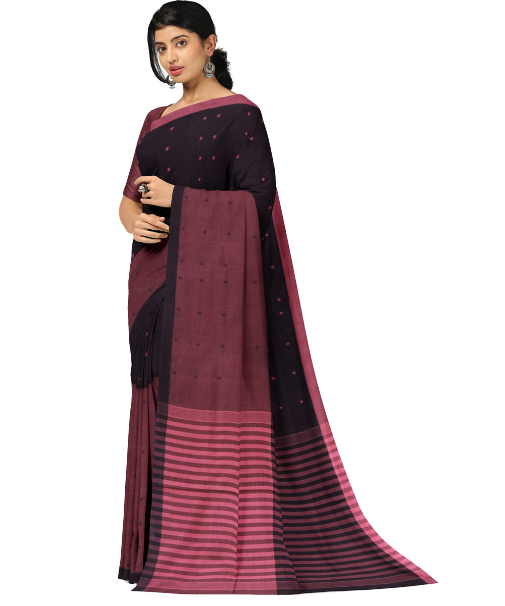 Red black cotton handwoven angara saree