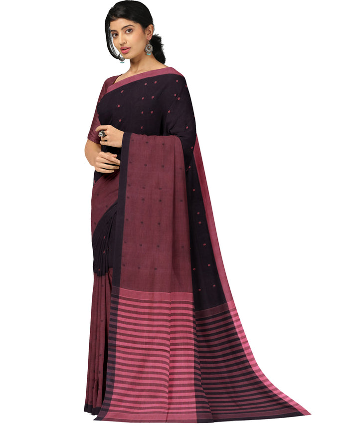 Red black cotton handwoven angara saree