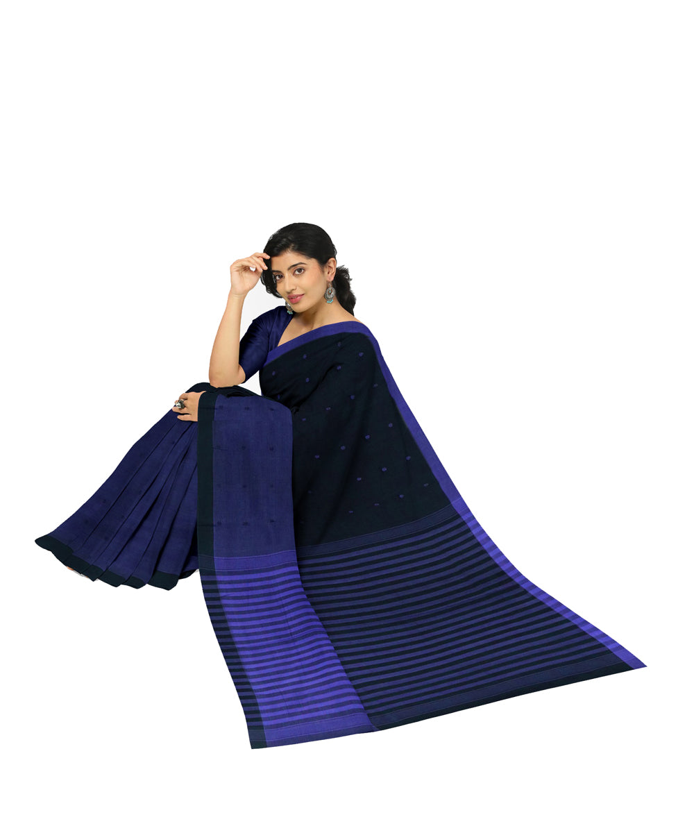 Blue black cotton handwoven angara saree