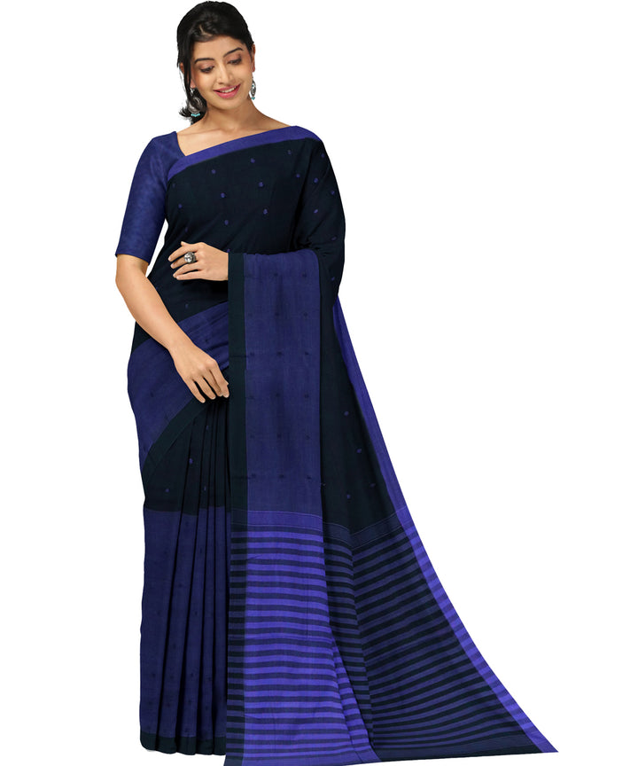 Blue black cotton handwoven angara saree