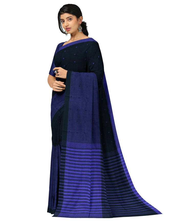 Blue black cotton handwoven angara saree