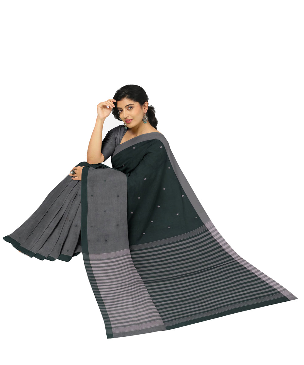 Grey black cotton handwoven angara saree