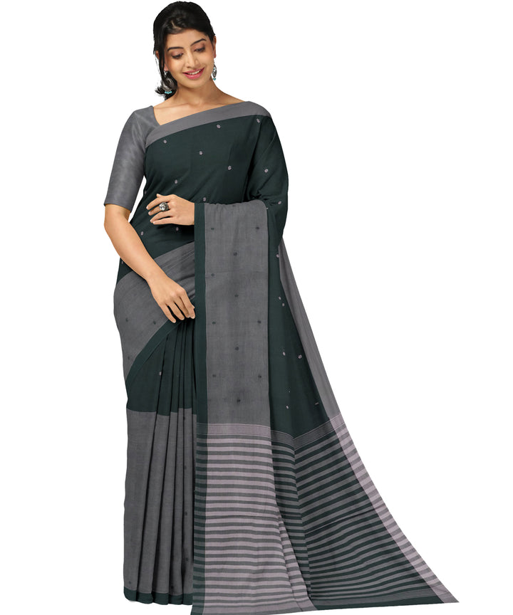Grey black cotton handwoven angara saree
