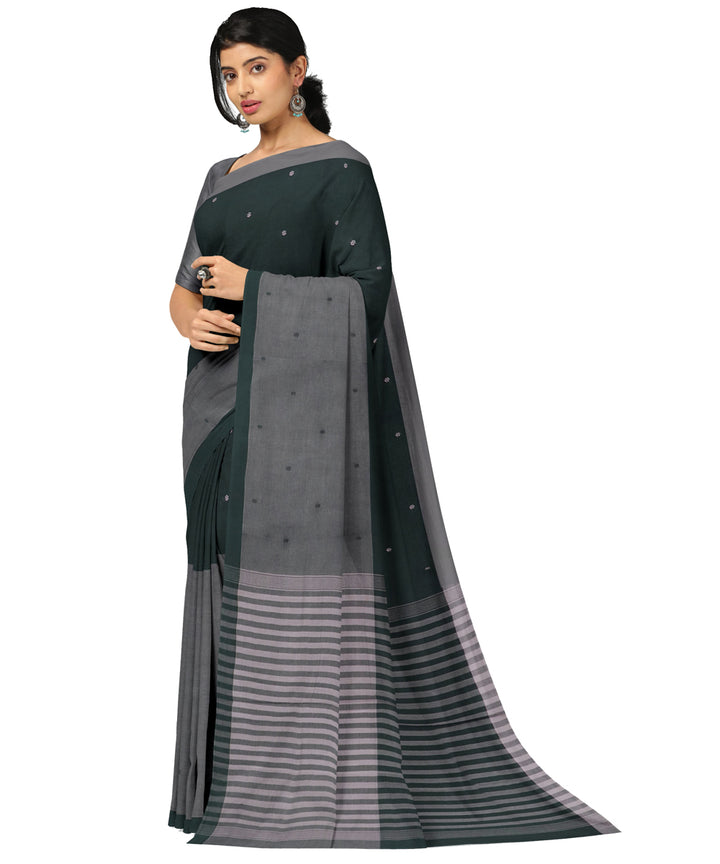 Grey black cotton handwoven angara saree