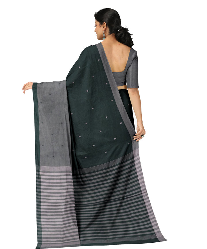 Grey black cotton handwoven angara saree