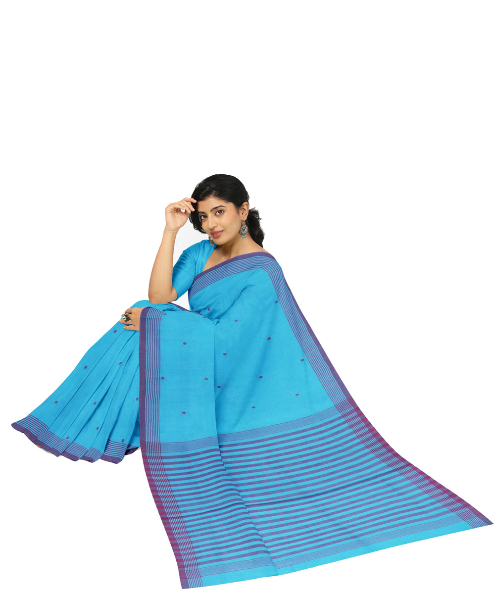 Sky blue pink cotton handwoven angara saree