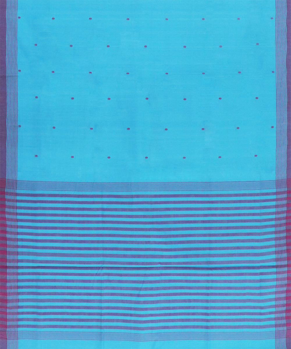 Sky blue pink cotton handwoven angara saree